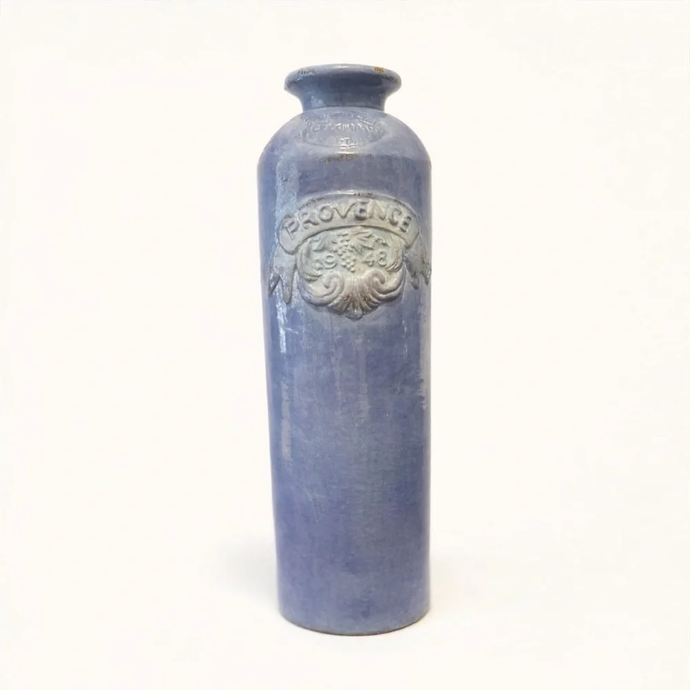 Blue Provence Embossed Ceramic Vase Tall Handmade Philippines Rustic French Deco